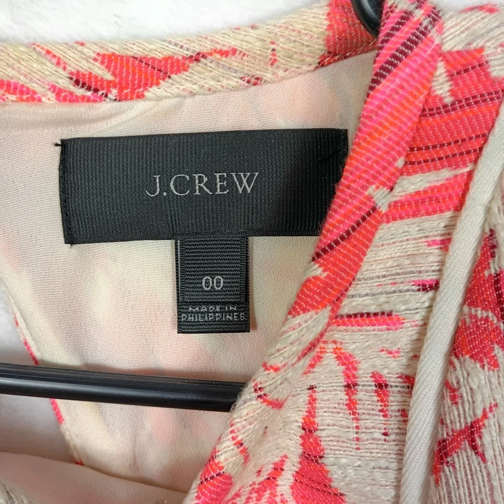 J. Crew Mini Dress Womens 00 Pink Tropical Palm Leaf Jacquard Summer Boho Preppy